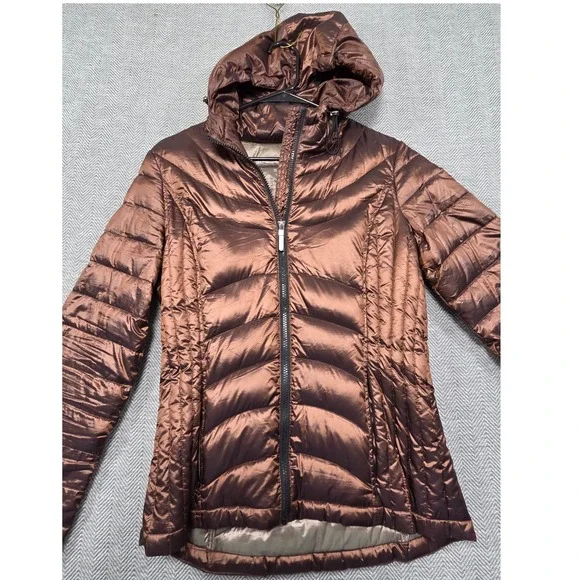 Andrew Marc Womens Packable Premium Down Puffer Jacket Metallic Bronze‎ Small
