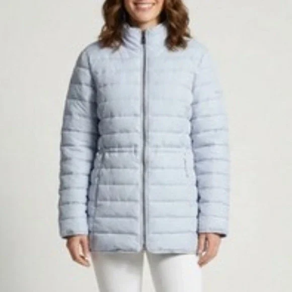 Nautica Womens Light Blue Quilted Puffer Jacket Water Resistant Coat Size L