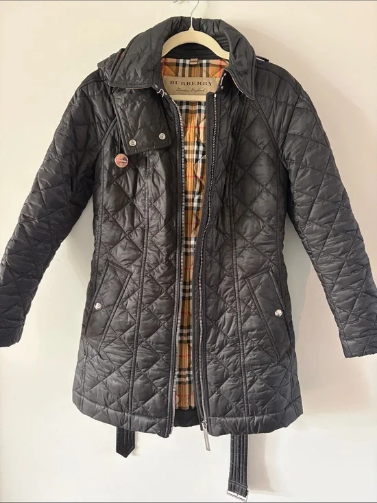 Burberry Black Quilted Long Puffer Jacket with Signature Check Lining