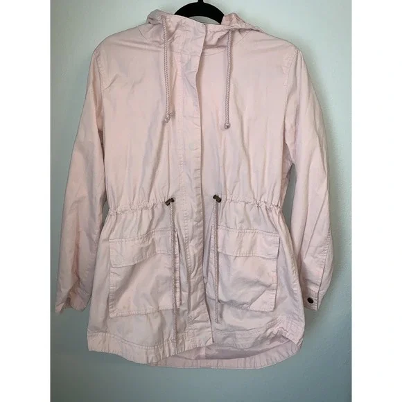 Forever 21 Blush Pink Lightweight Zip‎ Up Jacket with Hood Pockets Size Medium
