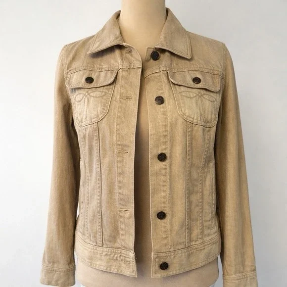 Lauren Jeans Co Ralph Lauren Denim Jacket Womens Medium Tan Western Embroidery