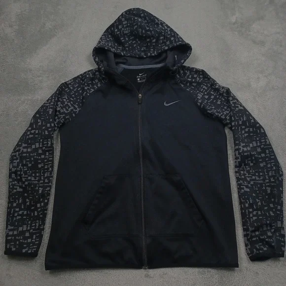 Nike Jacket Womens Medium Black Hooded‎ Activewear Full Zip Pockets Gym Training