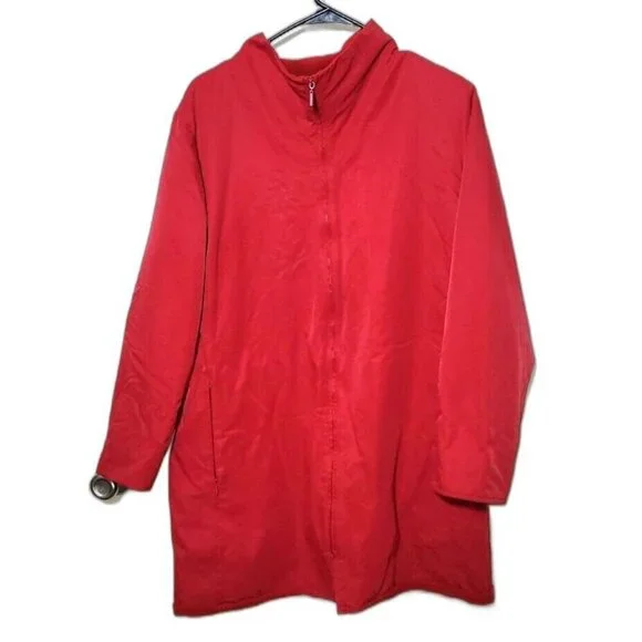 Eileen Fisher Womens sz L Red jacket long sleeve zipper collar pockets