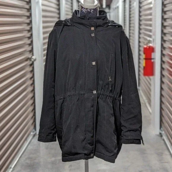 Utility Gorpcore Hooded Black Drawstring Parka Coat Large Heavy‎ Cold Weather