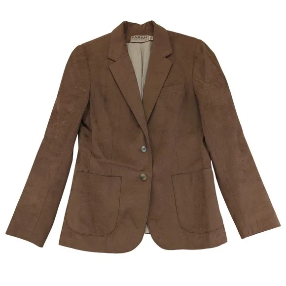 Vintage FARAH Womenswear‎ Brown Faux Suede Blazer Jacket Size 10 Academia