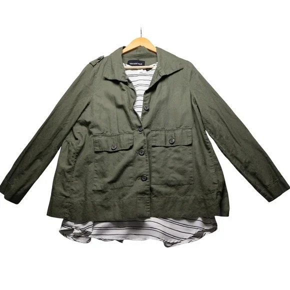 Who What Wear Womens Olive Green Utility Jacket and Striped Tank Set Size L XXL