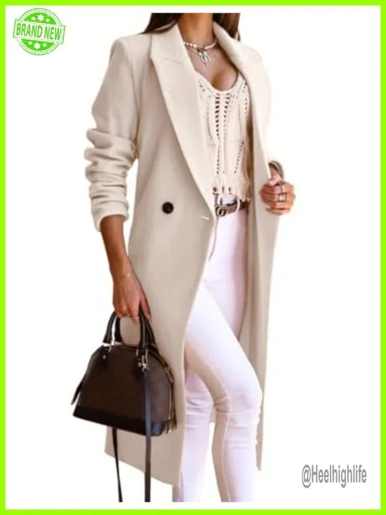 Wool Blend Long Trench Coat Double Breasted Peacoat Overcoat Jacket