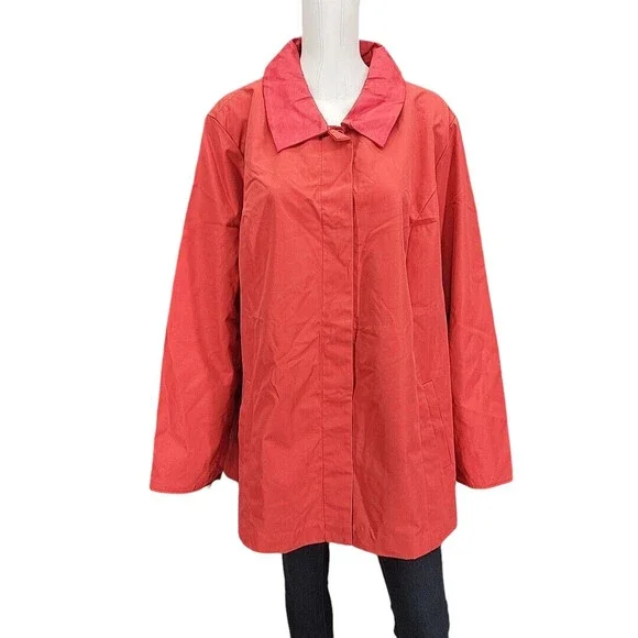Dennis Basso Water Resistant Jacket w Faux Leather Collar 3X Plus Size Poppy Red