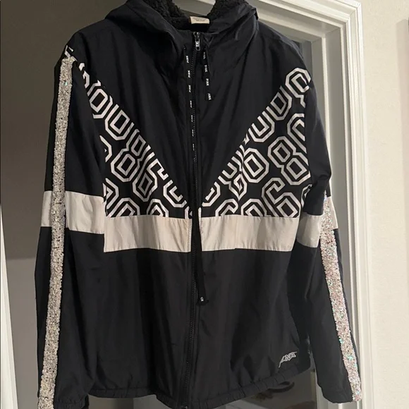 PINK Victoria's Secret Retro Black Sherpa lined Jacket