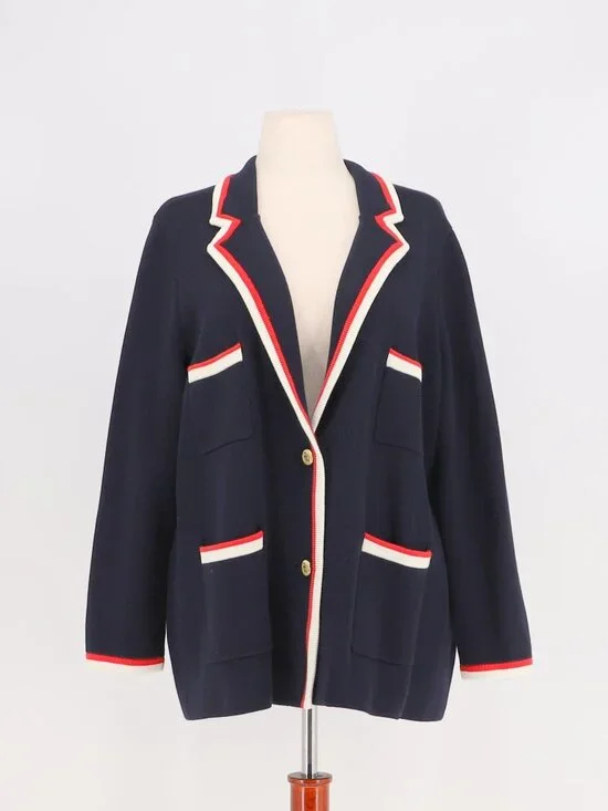 TALBOTS Tipped Boyfriend Knit Blazer in Navy Size 2Xp