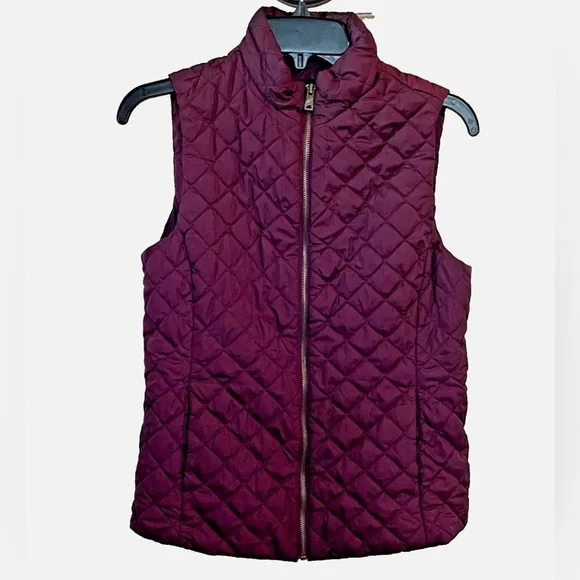 Banana Republic Quilted Puffer Vest Burgundy Wine Zip Front Petite Small