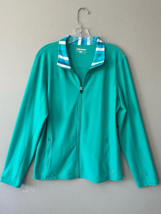 Xersion Teal Active Full-Zip Jacket with Striped Collar women XL