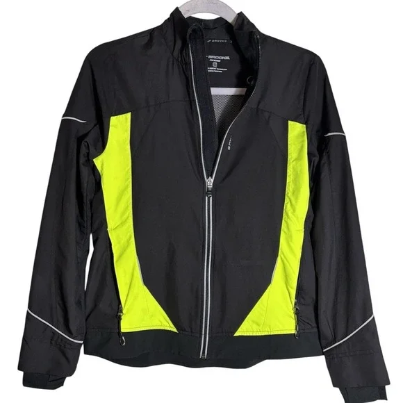 Brooks Shelter Technology Full Zip Black/Neon Green Running Cycling Jacket Small