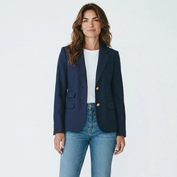 J.Crew Schoolboy Blazer Navy Blue Wool Blend Gold Buttons 6 Professional Women's