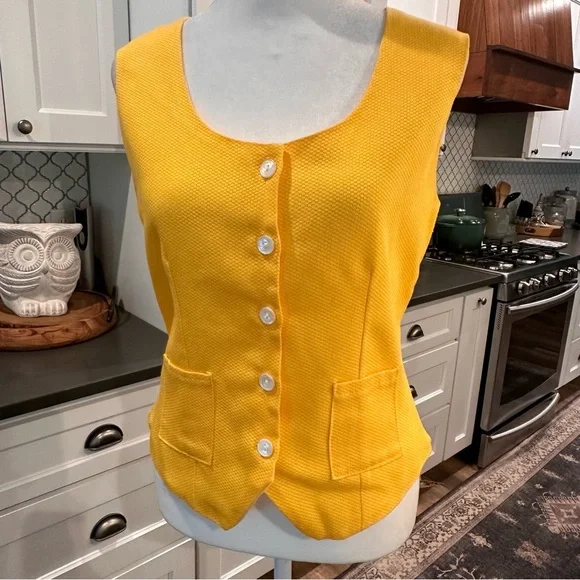 Saddle River Vintage Yellow Button Up Vest Western Cowgirl Festival Boho USA - M