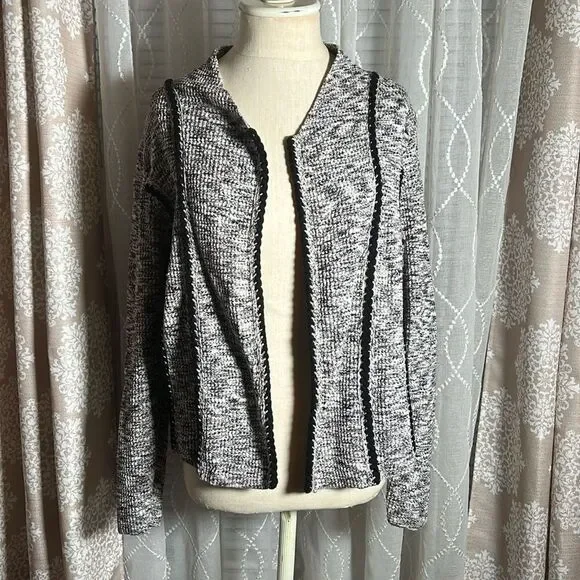 Nic & Zoe Black & White Open Front Cardigan - Size Medium