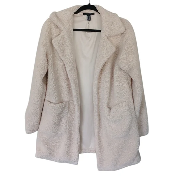 Forever 21 Light Pink Cozy Open Teddy Sherpa Jacket With Pockets Size Small