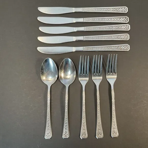 10 Pc Interpur FLORENZ Floral Flatware Stainless Forks Spoons Knives Vintage