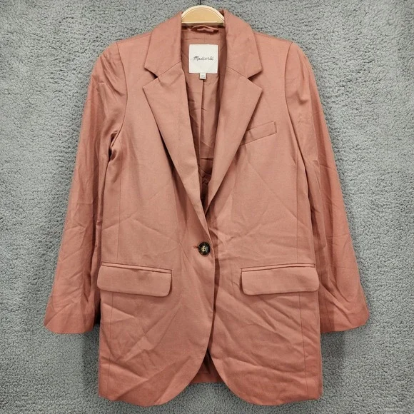 Madewell Rosy Pink Linen Blend Blazer Womens XXS Single‎ Button Lapel Collar