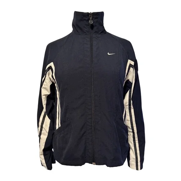 Nike Womens Track Jacket Navy Blue White Stripe Full Zip Athletic Size S 4-6‎