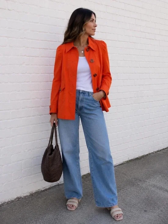 Elevenses Vibrant Orange Single-Breasted Trench Jacket