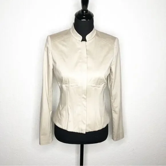 WHBM cream tan zip front blazer jacket size 2