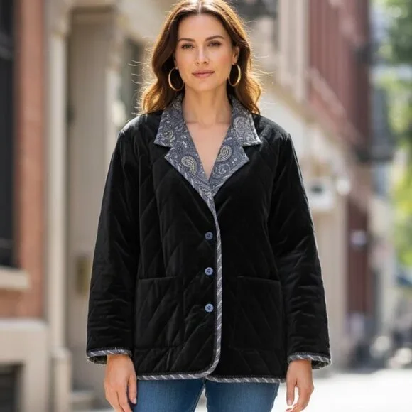 Koos of Course Vintage Reversible Velvet Jacket‎ Plus Sz 1X Black #167K