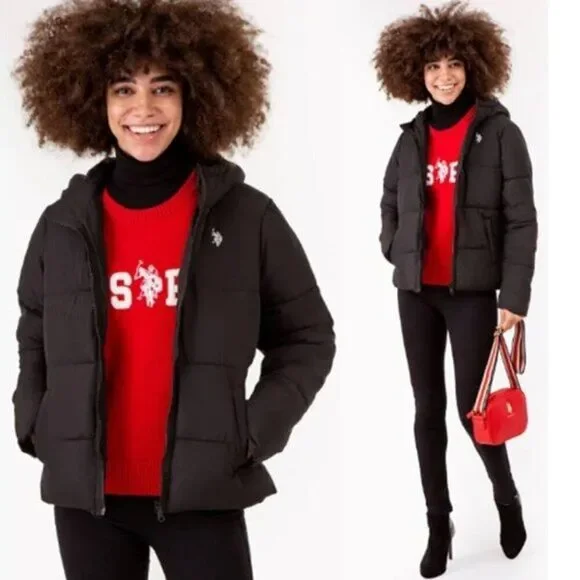 US Polo Women  Hooded Puffer Jacket‎