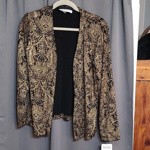 Ronni Nicole NWT Women's lightweight‎ Blazer Black/Glittery Gold Dressy Sz M