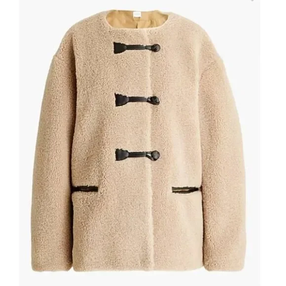 J Crew Women's Teddy Fleece Toggle Winter Coat Faux Sherpa Jacket Size 2X $268