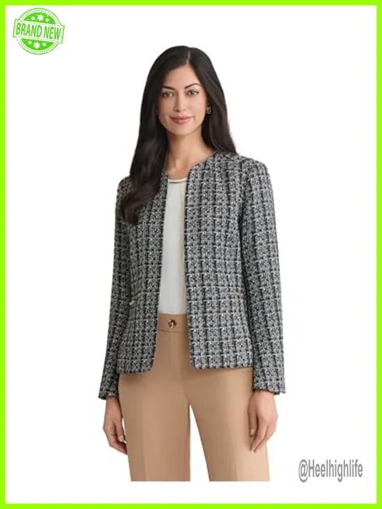 Boucle Tweed Cardigan Jacket Blazer Women's Long Sleeve Workwear