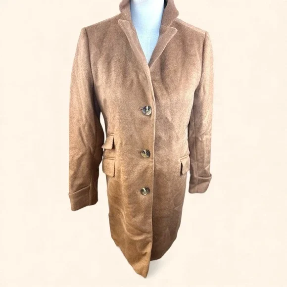 Lauren Ralph Lauren NWT‎ 2 Petite Wool Blend Button Front Classic Coat Camel