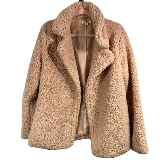 UMGEE Oversized Sherpa Teddy Jacket Size S Open Front Blush Pink Cozy Boho‎ Soft
