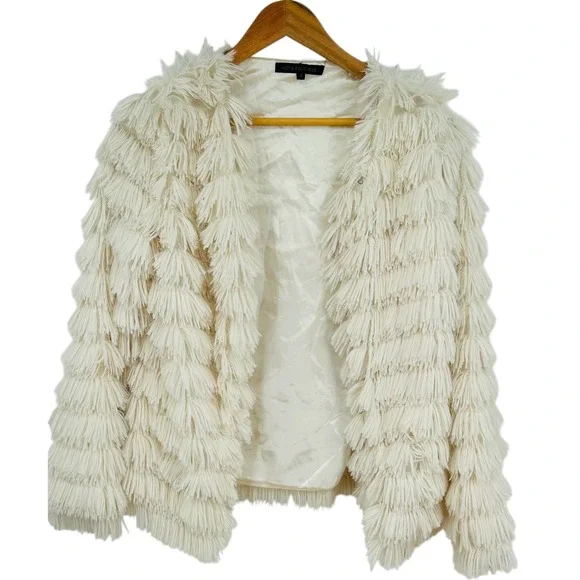 Hot‎ & Delicious Shag Faux Fur Fringe Jacket Cream Small