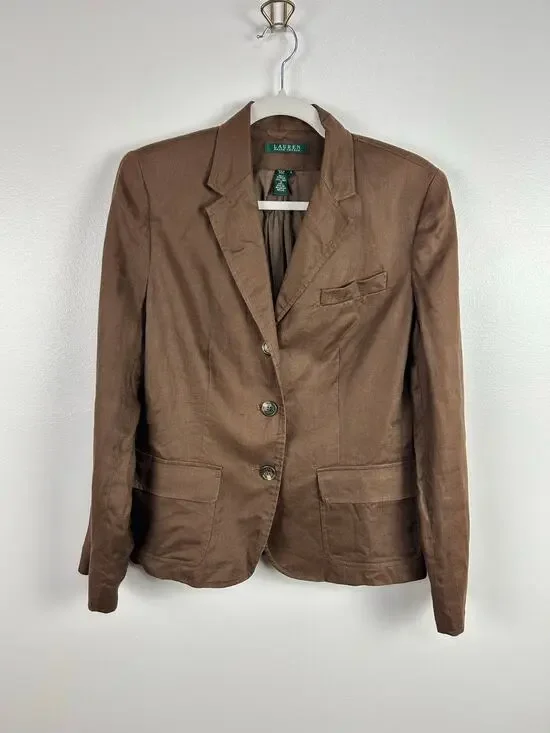 Ralph Lauren Chocolate Brown 100% Linen Blazer Women's Size 6