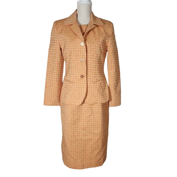 Vintage Cotton Orange Square Print Dress And Jacket Set