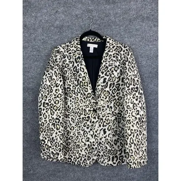 Chico's Women's Animal Print W/Gold Metallic L/S Blazer Jacket‎ 2 Large