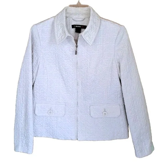 Weather Tamer Jacket Womens Sz Med Quilted Cream Winter White Full Zip Pre-owned