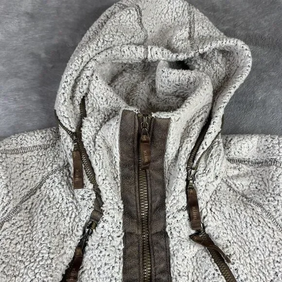 Kuhl Flight Jacket Womens XS Ivory Sherpa‎ Fleece Hooded Full Zip Thumbholes