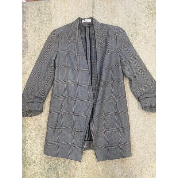 Babaton Aritzia Power Hip Blazer 3/4 Sleeve Plaid Open Gray Grid Size 2