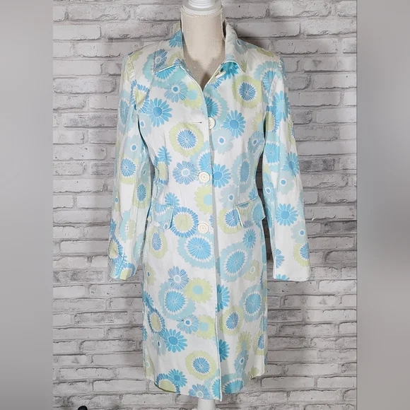 1 Madison Blue Green Floral Trench Coat