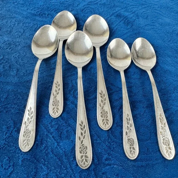 Rogers Stainless Korea Floral Mist Stainless Flatware Set 6 Piece Tablespoons