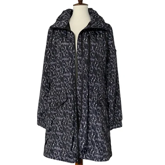 Lucky‎ Brand Mid Thigh Length Rain Jacket Leopard Print Women's