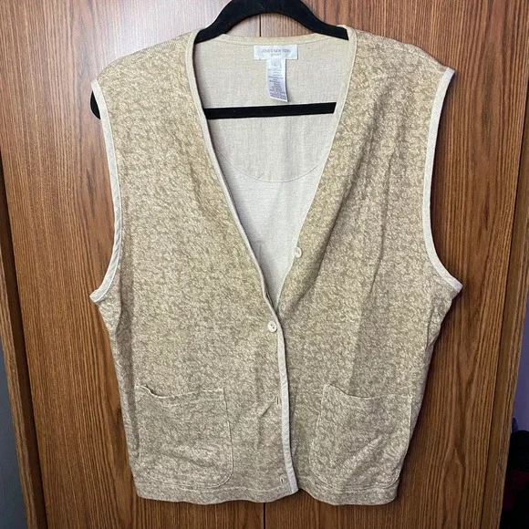 Jones New York Sport Vest Women Large Tan Cotton‎ Linen Ramie Knit
