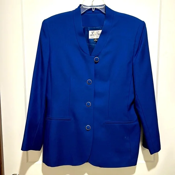 Le Suit, size 14, cobalt blue blazer and matching skirt