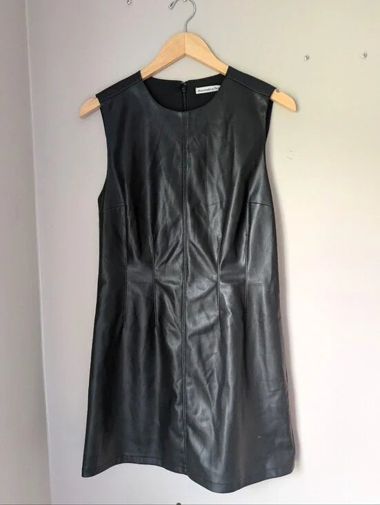 Abercrombie & Fitch Black Faux Leather Sleeveless Shift Dress Jacket