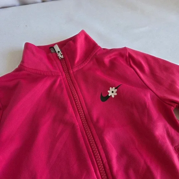 Nike Girls Pink Daisy Swoosh Ruffle Hem Track‎ Jacket Full Zip Size 4T