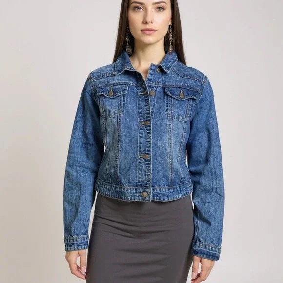 City Chic Rylee Denim Jacket Size L Blue Gray‎ Wash Button Front New