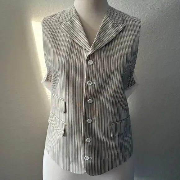 FORMAL SUIT VEST Unisex Adjustable Suave Pinstripes Cream/Tan Sz40R Androgynous