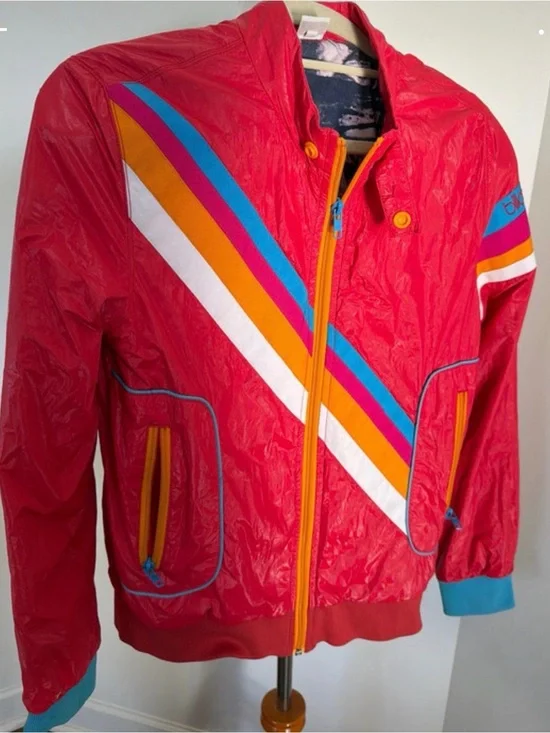 Billabong Bright Red Retro Stripe Windbreaker Jacket